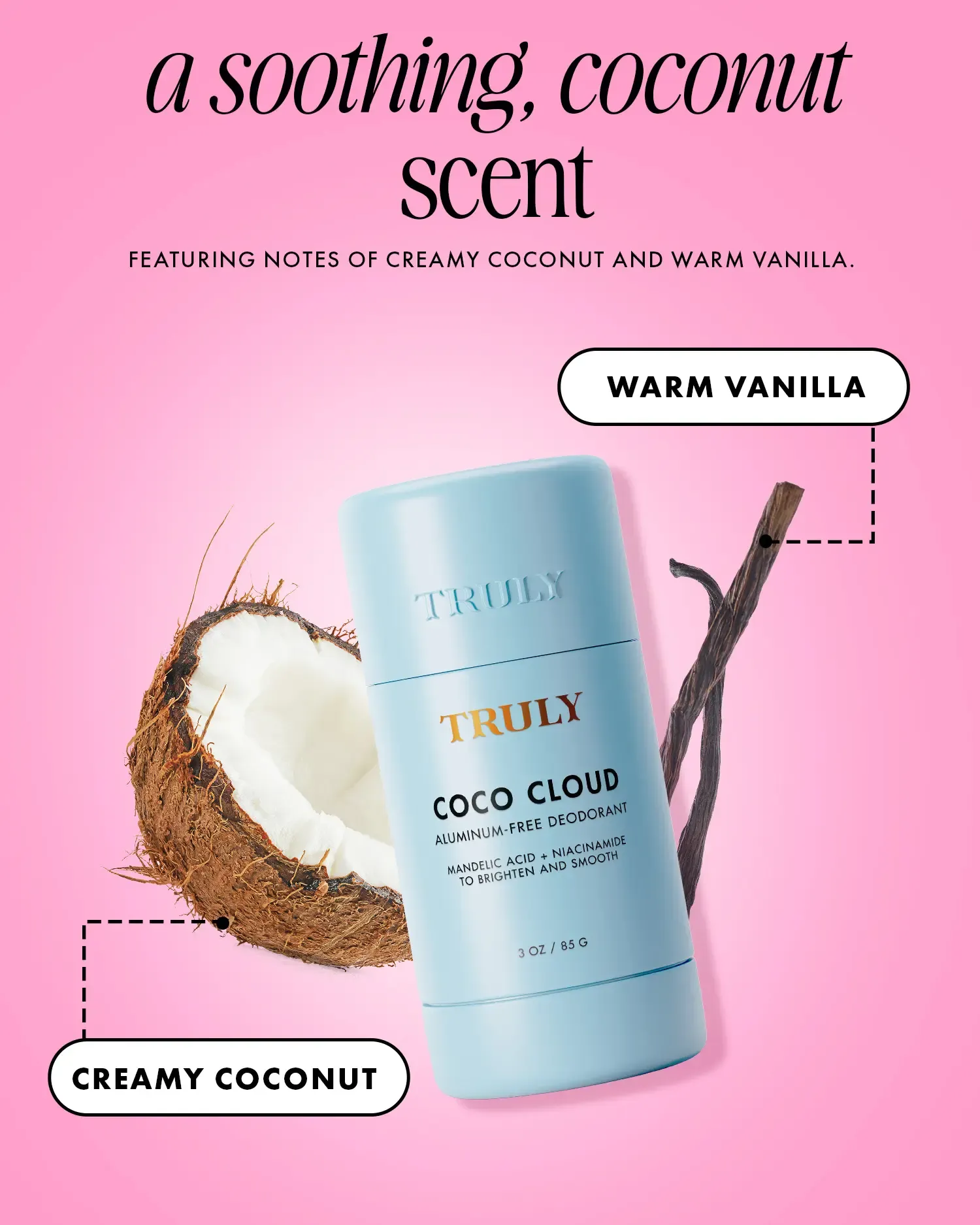Coco Cloud Brightening & Ingrown Prevention Deodorant – Aluminum-Free Odor Protection with Mandelic Acid – Helps Fade Dark Underarm Spots and Discoloration – Long-Lasting Odor Protection – Gentle on Sensitive Skin – Soft Coconut & Vanilla Scent