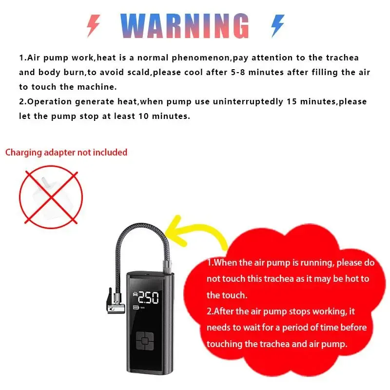 Portable Wireless Car Air Compressor Pump, Cordless Vehicle Tire Inflator, Multifunctional Electric Air Pump, Tire Inflation Tool for Cars, Bicycle Tires and Balls