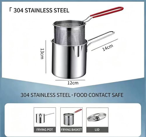 Mini Deep Fryer Pot, 304 Stainless Steel Oil Saving Frying Pot with Foldable Strainer Basket, Multi-purpose Small Cooking Pot for Home Kitchen