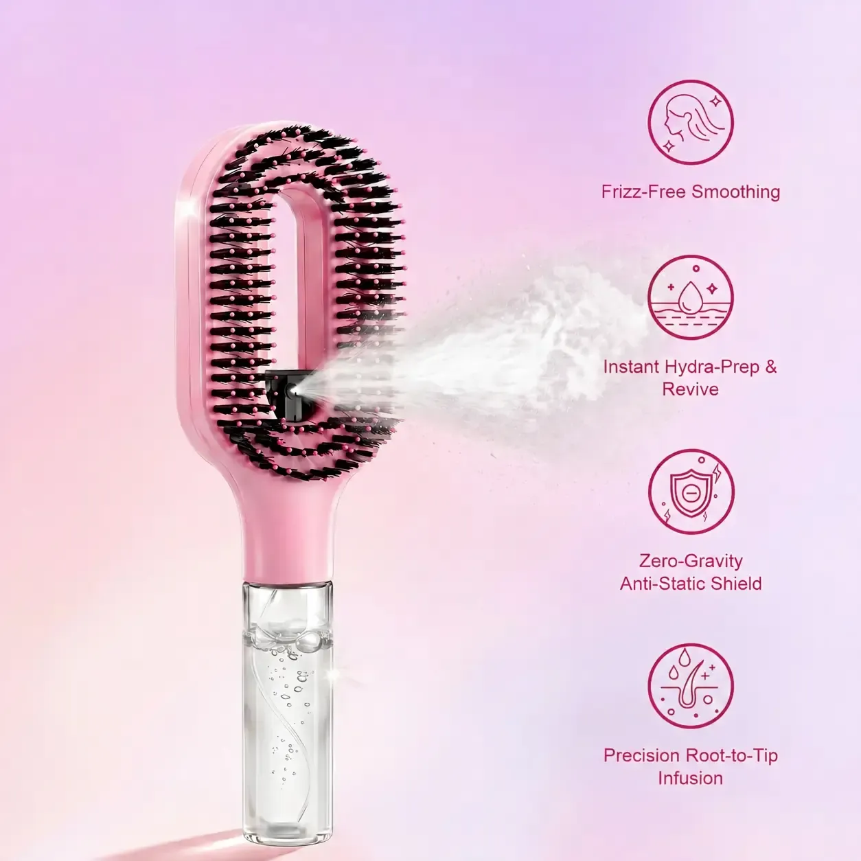 3-in-1 Mist Spray Hair Brush - Anti-Frizz Ionic Detangling Comb with Refillable 55ml Water Tank, Dual Bristle Design with Massage Tips for Dry, Curly & Thick Hair, Effortlessly untangle knotted hair tiktokshopbacktoschool