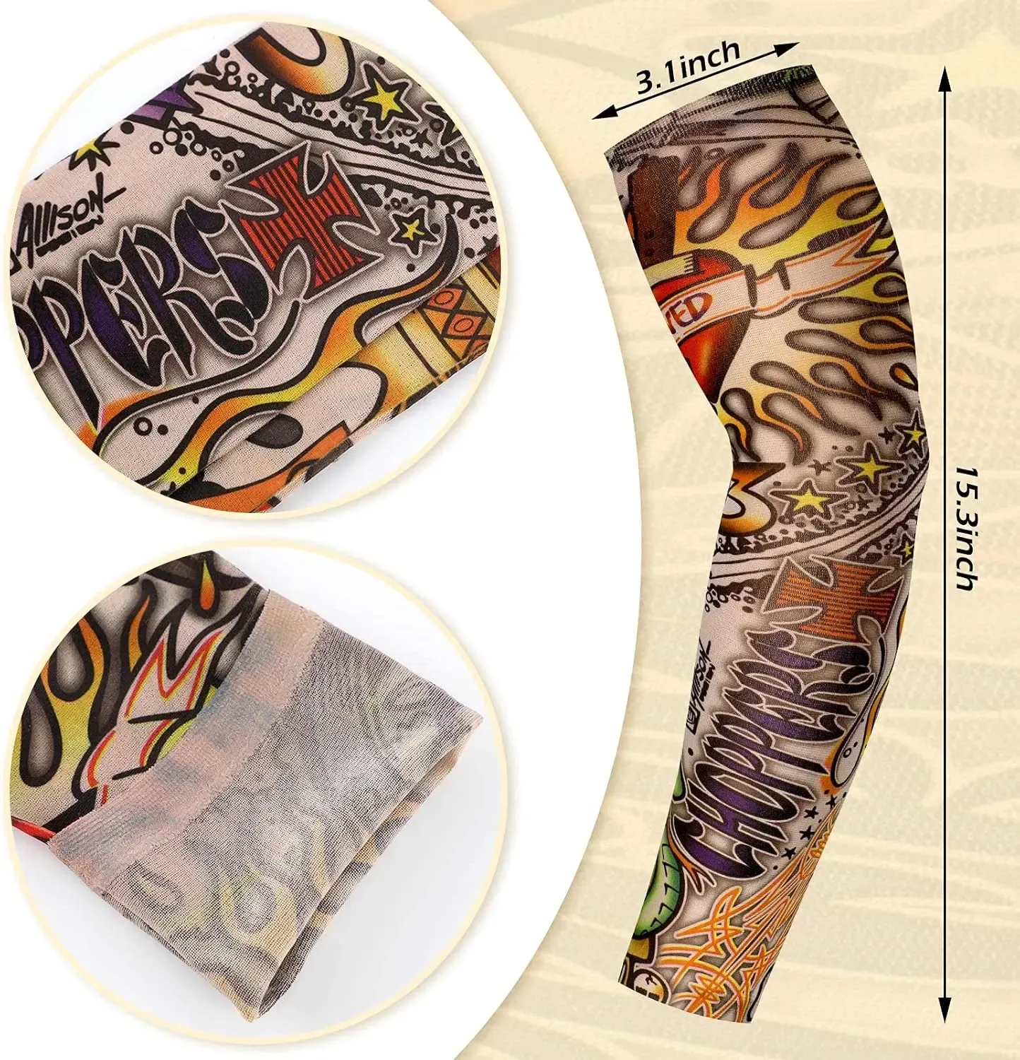 10-piece men's and women's tattoo arm sleeves with cooling function and UV protection, elastic sun-protective sleeves, suitable for daily life, outdoor sports, cycling, fishing, running and fitness etc.