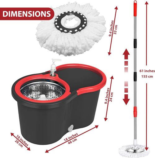 Spin Mop And Bucket Set with Wringer, 360° Rotating Mop Bucket System, Includes 2 Microfiber Mop Refill Heads And A 61-Inch Adjustable Stainless Steel Handle, Ideal for Bathroom Use, Efficient Floor Cleaning, Home Cleaning
