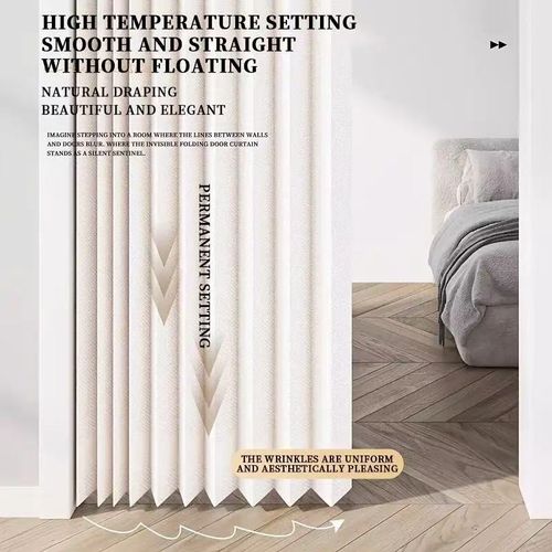 Foldable Pleated Door Curtain 100×200cm, Waterproof Mildew Resistant Imitation Linen Room Divider, Easy Install & Removable Washable Privacy Curtain