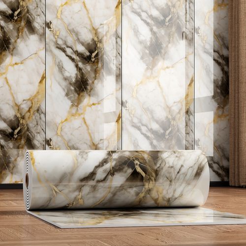 Tearable Waterproof Self-Adhesive Vinyl Wallpaper Film for Kitchen & Bathroom Countertops Easy to Clean Durable Heat-Resistant