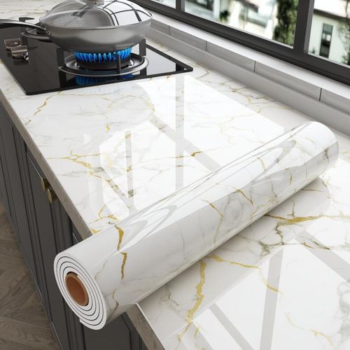Tearable Waterproof Self-Adhesive Vinyl Wallpaper Film for Kitchen & Bathroom Countertops Easy to Clean Durable Heat-Resistant