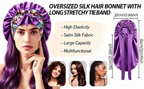 3 counts Bonnets for Black Women Braid Bonnet, Soft and Breathable,Large Long Satin Bonnet for Braids, Natural Curly Hair,Silk Bonnet with Stretchy Tie Band Sleep Cap Hair Haircare Heatless。