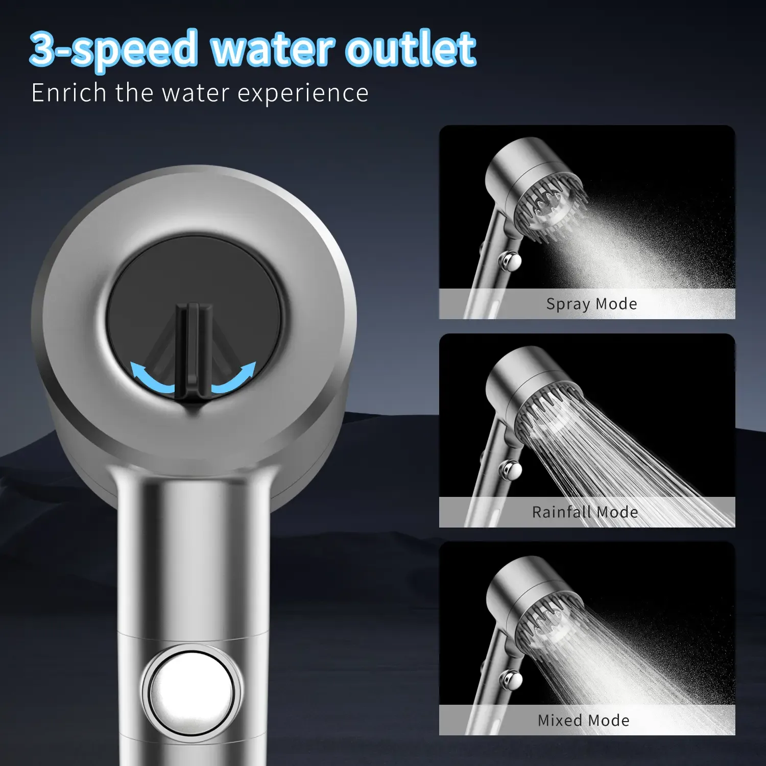 Chrome Effect Pressure Boosted Handheld Filter Shower Head, 4-Setting Massage Spray, 60s Hose, Easy Install, Low Flow, 1-Touch Water Stop, Micro-Technology Nozzles, Bathroom Fixture, Pressure Boosted Shower, Chrome Effect Showerhead Filters