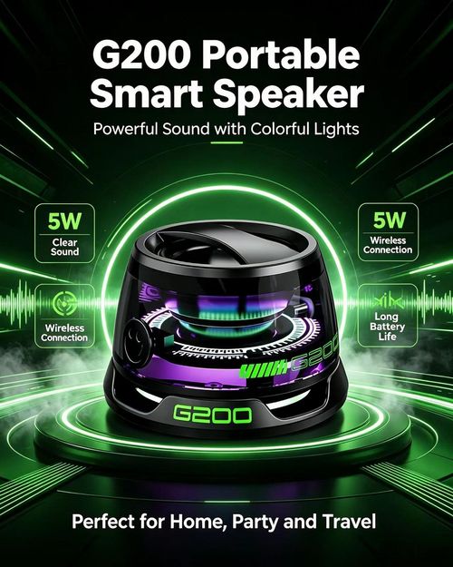 G200 Magnetic Bluetooth Speaker with RGB Light, 40mm Drivers, Bluetooth 5.3,Portable for Travel & C amping Adjustable Sound Volume
