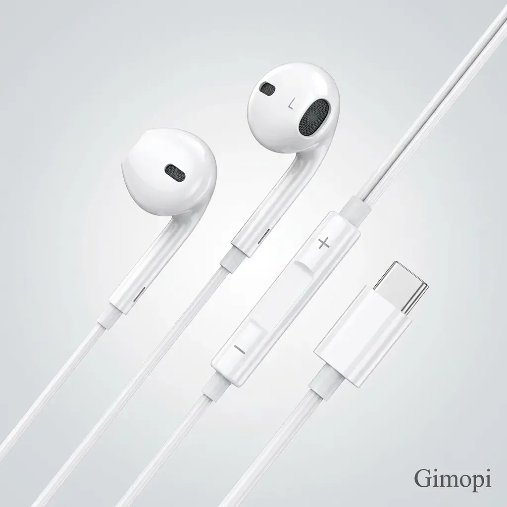 USB-C Wired Semi-In-Ear Headphones, Clear HiFi Stereo Wired Earbuds with Built-in Mic - Adjustable Volume Buttons, Lightweight Portable Daily Earphones, Compatible with iPhone 15,16,17,18, Samsung Galaxy Series, Hands-Free Calling - Daily Audio Use