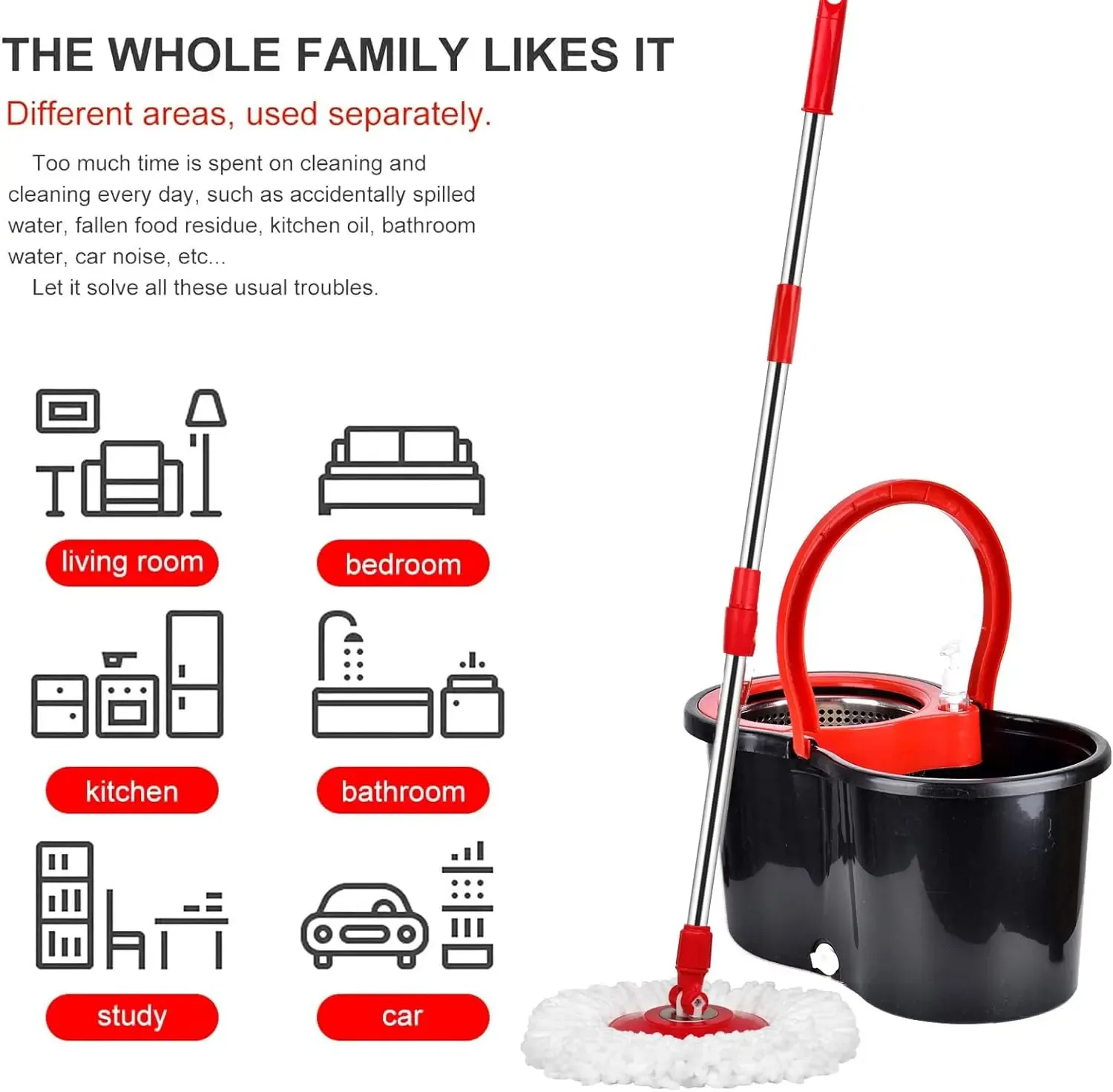 Spin Mop And Bucket Set with Wringer, 360° Rotating Mop Bucket System, Includes 2 Microfiber Mop Refill Heads And A 61-Inch Adjustable Stainless Steel Handle, Ideal for Bathroom Use, Efficient Floor Cleaning, Home Cleaning