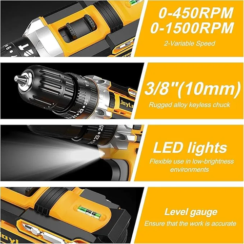 Cordless Drill Tool Set 21V Electric Power Drill with 2×2.0Ah Lithium-Ion Battery and Charger, 2-Speed Portable DIY & Home Toolbox Kit , Holiday gifts
