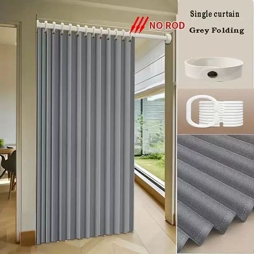 Foldable Pleated Door Curtain 100×200cm, Waterproof Mildew Resistant Imitation Linen Room Divider, Easy Install & Removable Washable Privacy Curtain
