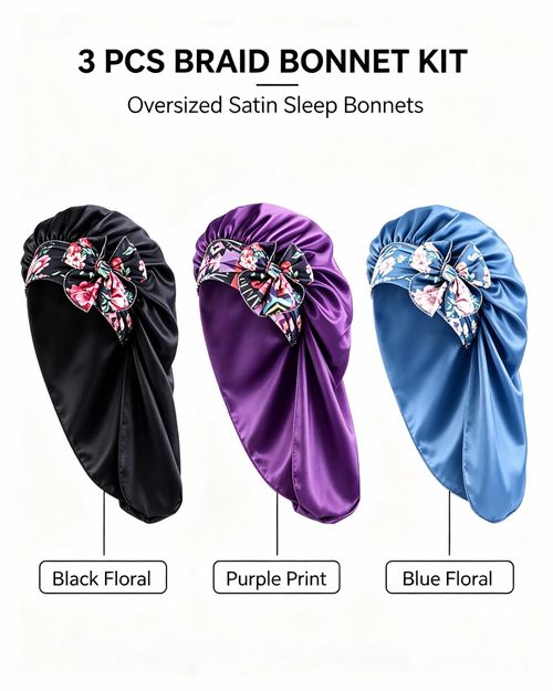 3 counts Bonnets for Black Women Braid Bonnet, Soft and Breathable,Large Long Satin Bonnet for Braids, Natural Curly Hair,Silk Bonnet with Stretchy Tie Band Sleep Cap Hair Haircare Heatless。