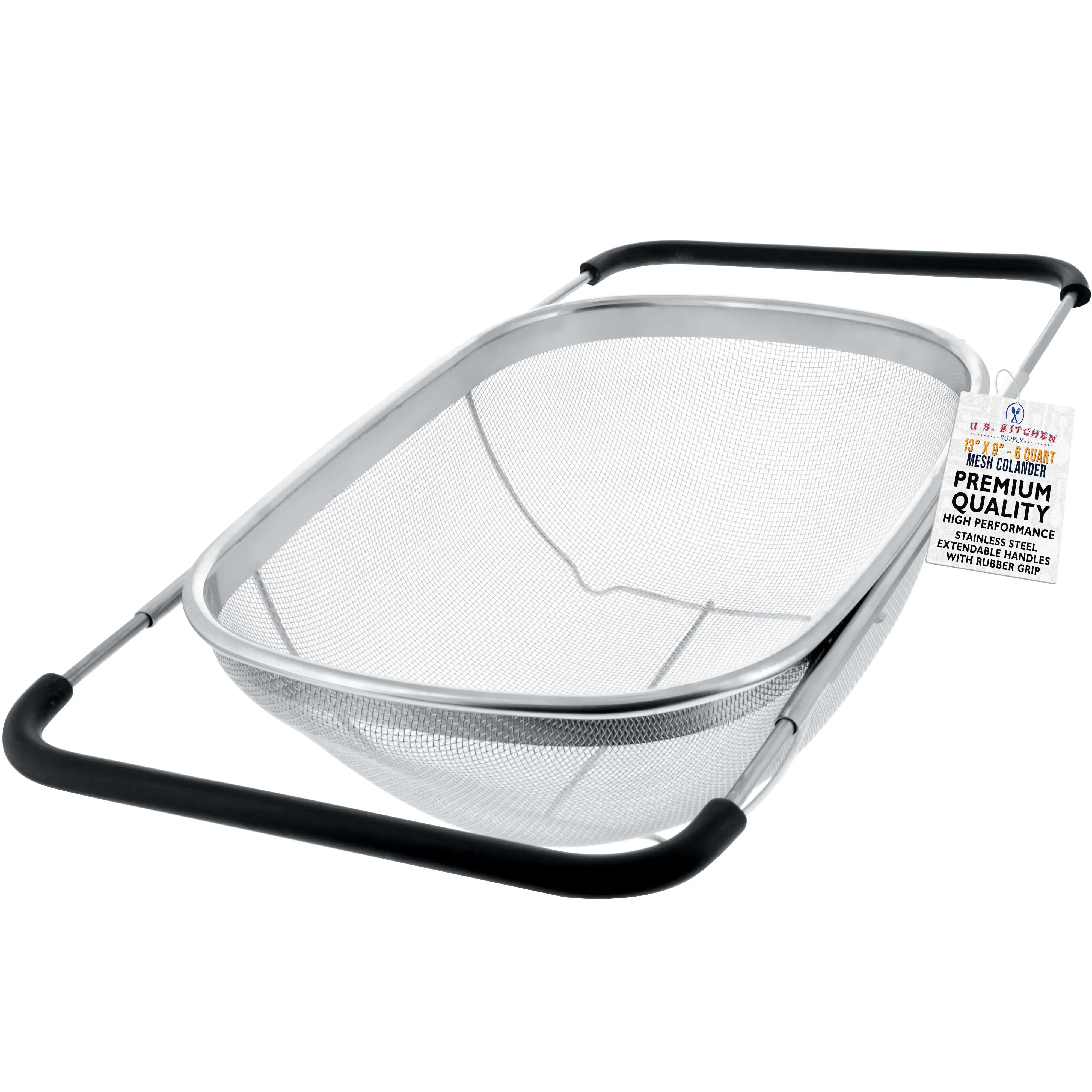 Kitchen stainless steel filter basket - 6-quart foldable filter basket, capable of filtering and storing, with extendable rubber handle - rectangular sieve, fine stainless steel filter and filter basket, suitable for kitchen