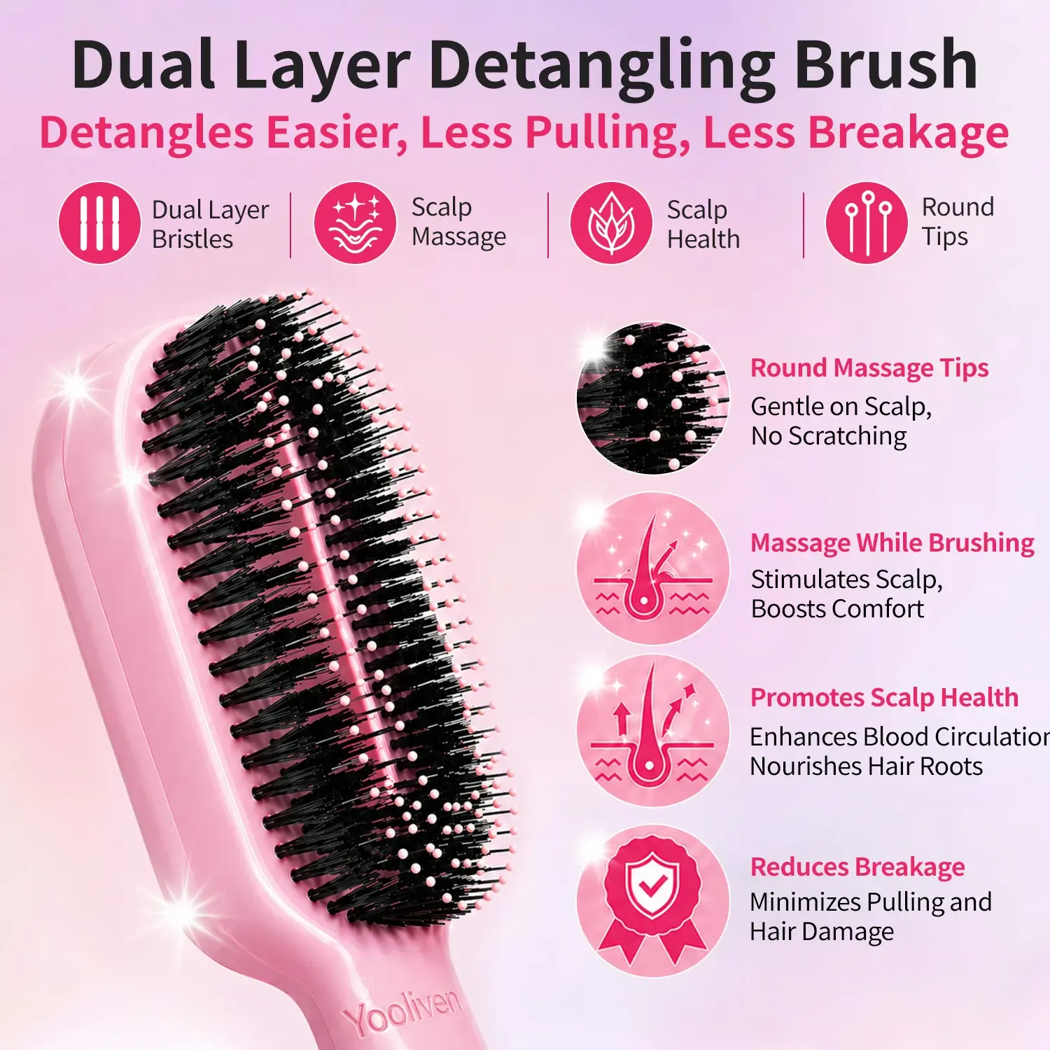 3-in-1 Mist Spray Hair Brush - Anti-Frizz Ionic Detangling Comb with Refillable 55ml Water Tank, Dual Bristle Design with Massage Tips for Dry, Curly & Thick Hair, Effortlessly untangle knotted hair tiktokshopbacktoschool