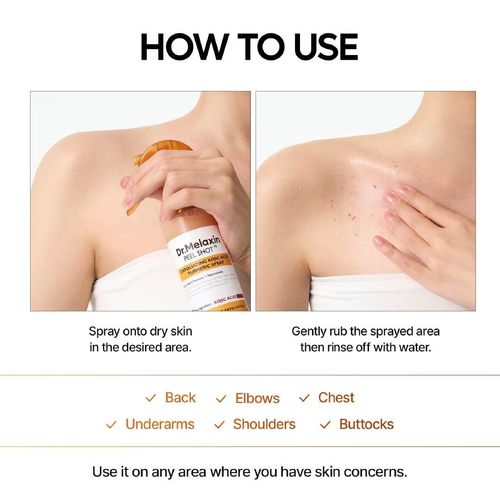 Dr.Melaxin Official Peel Shot Keratin Care Kojic Acid Turmeric Spray 200ml Pore Clearing Exfoliating Formula Skin Repair Scrub