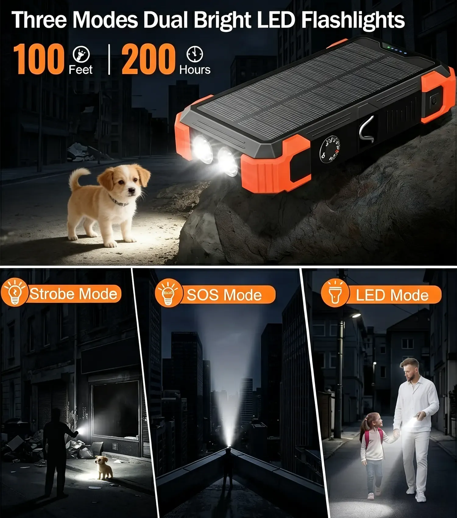 36800 &  49800mAh Solar Charger Power Bank Wireless Charger Built in 4 Cables 7 Outputs 15 Watts Fast Charging