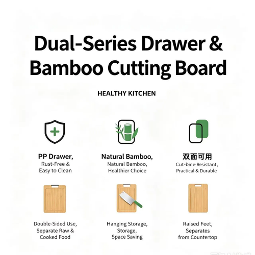 Multifunctional Bamboo Cutting Board with Storage Drawer & Garlic Ginger Grinder, Double Sided Anti Slip Kitchen Chopping Board