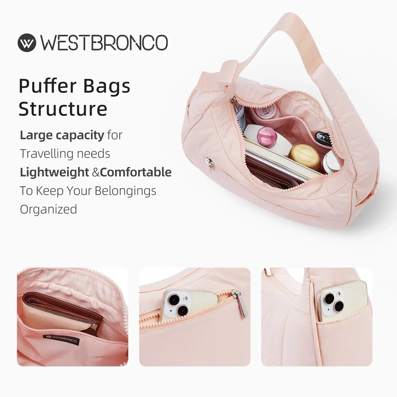 WESTBRONCO Crescent Shoulder Bag Viral Small Puffy Fashion Stylish with 2 Side Pockets Adjustable Strap for Women Waterproof Lightweight Travel Gym Dating Elegant Commuter Bag Purse for Summer Trendy Gift for Her Mom BackToSchool tiktokshopbacktoschool