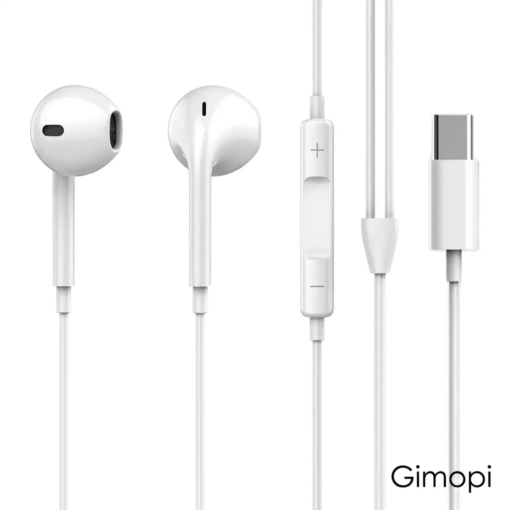 USB-C Wired Semi-In-Ear Headphones, Clear HiFi Stereo Wired Earbuds with Built-in Mic - Adjustable Volume Buttons, Lightweight Portable Daily Earphones, Compatible with iPhone 15,16,17,18, Samsung Galaxy Series, Hands-Free Calling - Daily Audio Use