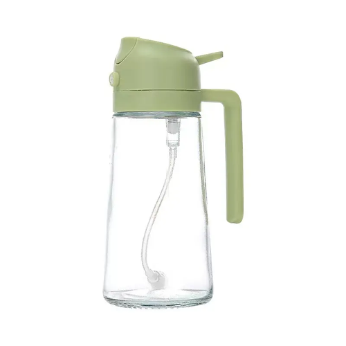 2 in 1 Spray & Pour Glass Oil Dispenser 450ml, Leak Proof Cooking Oil Sprayer Bottle, Thick Glass Seasoning Storage Bottle for Kitchen Cooking Baking Grilling