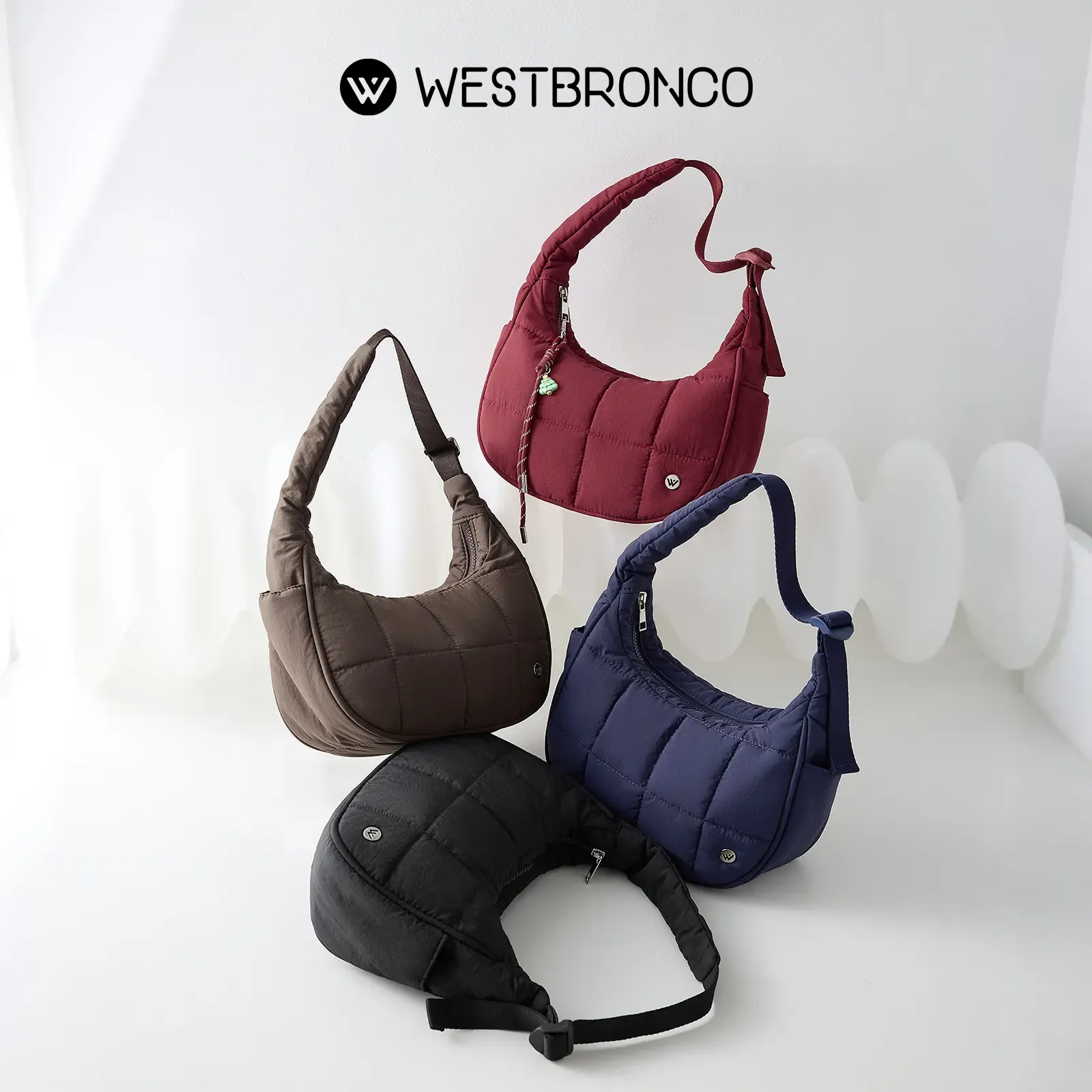 WESTBRONCO Crescent Shoulder Bag Viral Small Puffy Fashion Stylish with 2 Side Pockets Adjustable Strap for Women Waterproof Lightweight Travel Gym Dating Elegant Commuter Bag Purse for Summer Trendy Gift for Her Mom BackToSchool tiktokshopbacktoschool