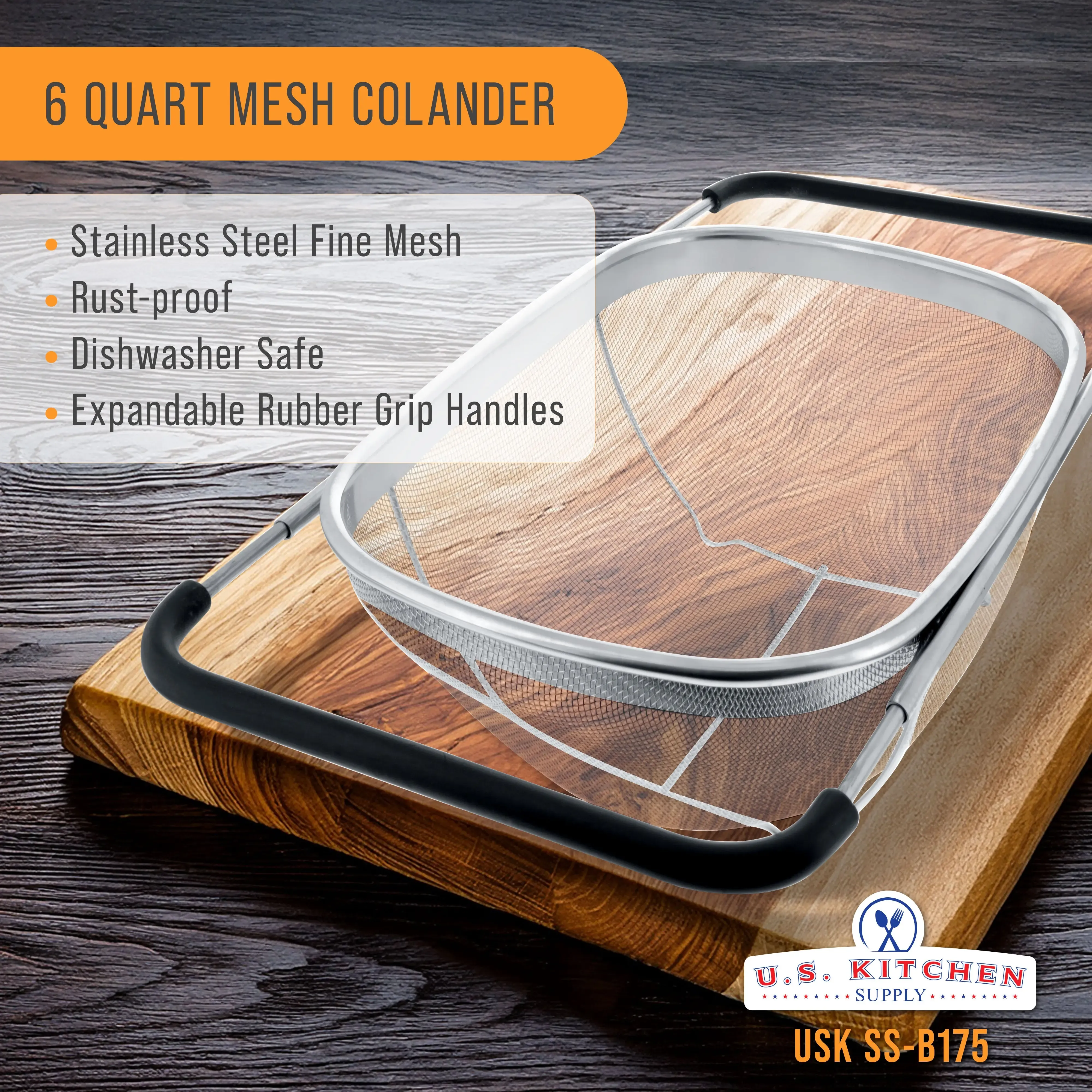 Kitchen stainless steel filter basket - 6-quart foldable filter basket, capable of filtering and storing, with extendable rubber handle - rectangular sieve, fine stainless steel filter and filter basket, suitable for kitchen
