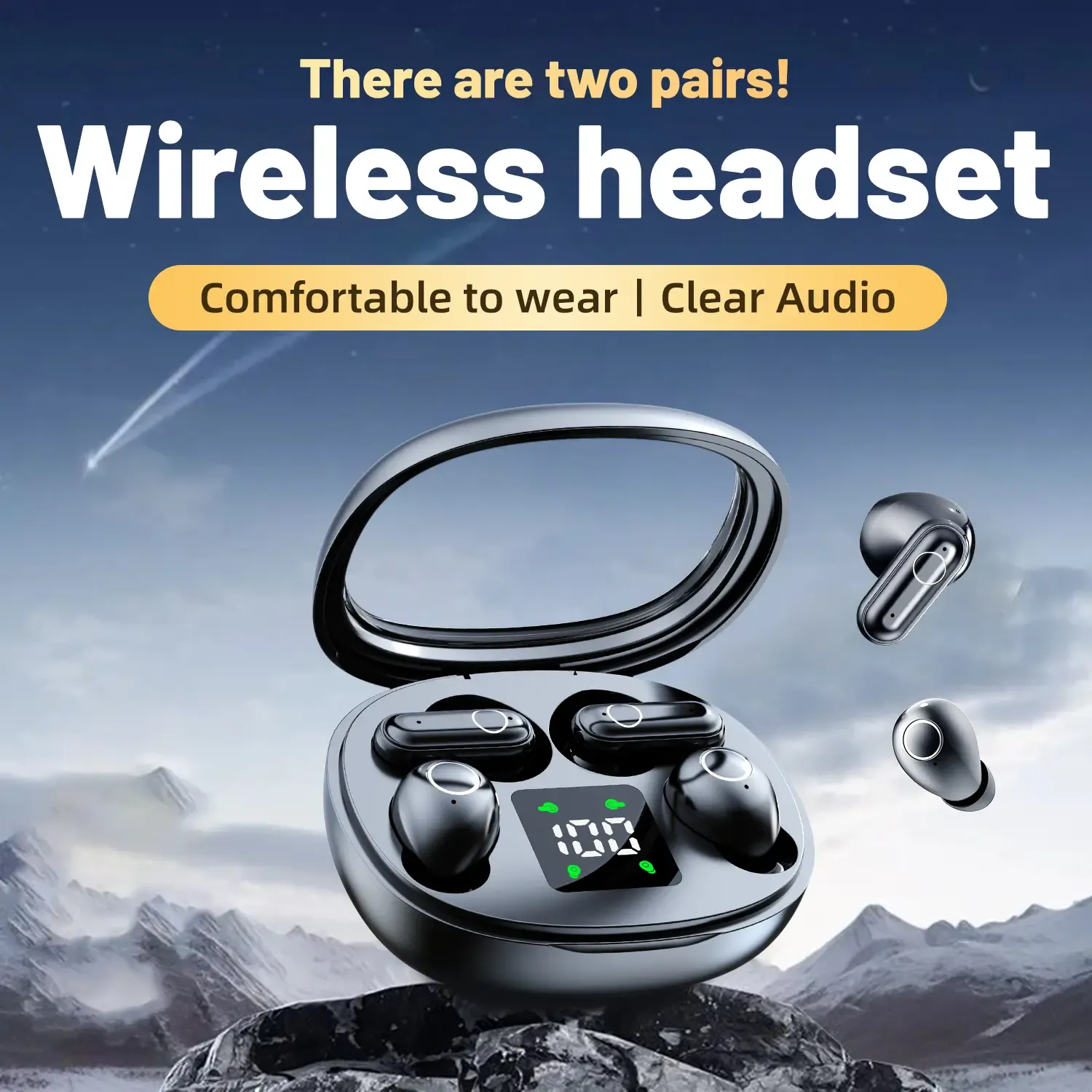 MSHUKCOE Wireless Headphones In-ear Design Noise Cancelling True Wireless Earbuds with Digital Display Bluetooth 5.4 Gaming Headset for Running Exercising Lightweight Fitness Earphones