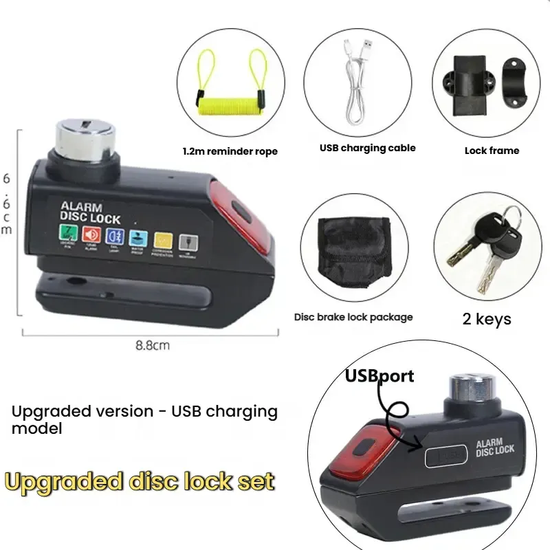 Anti-Theft Padlock Waterproof Motorcycle Disc Brake Lock with Alarm — Security Accessory for Bicycles, Features 110dB High-Volume Alarm, Easy Installation for Motorcycle Bicycle E-Bike Scooter Anti Theft Lock
