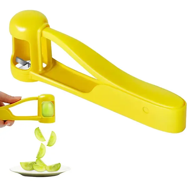 Designed specifically for babies aged 1 to 3 years old-Stainless Steel Fruit Cutter - Durable ABS Fruit Tool for Toddlers 1-3, 1-Press Quarter Slicing, Automatic Spring Return, Thumb Operation, Safe for Cherry Tomato, Kids' Snacks, Outdoor Activities, Party Platters Kitchen Supply