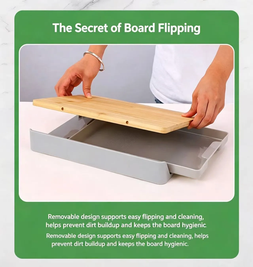 Multifunctional Bamboo Cutting Board with Storage Drawer & Garlic Ginger Grinder, Double Sided Anti Slip Kitchen Chopping Board