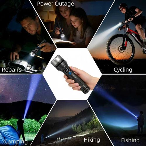 2-in-1 Strong Flashlight (Power Bank), Digital display ofpower, Rechargeable, Zoomable,, X4Waterproof,Adjustable Brightness Flash Light for Outdoor, Emergency,Camping Accessories, Black tiktokshopsummersale outdoorfun