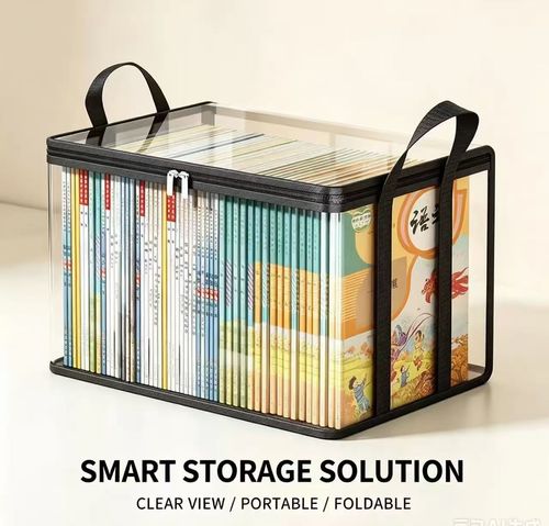 4 Pack Transparent Foldable Storage Box with Handle, Clear Book & File Organizer Bin