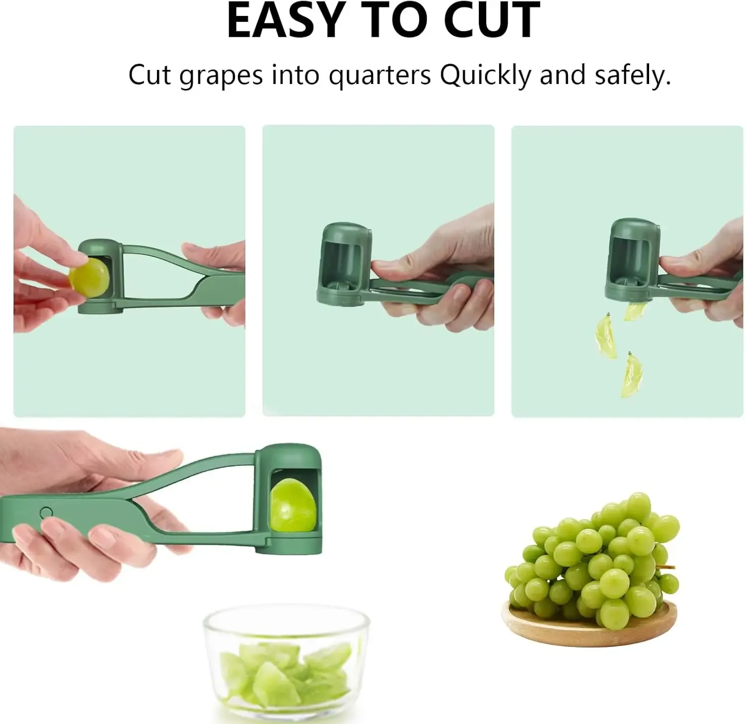 Designed specifically for babies aged 1 to 3 years old-Stainless Steel Fruit Cutter - Durable ABS Fruit Tool for Toddlers 1-3, 1-Press Quarter Slicing, Automatic Spring Return, Thumb Operation, Safe for Cherry Tomato, Kids' Snacks, Outdoor Activities, Party Platters Kitchen Supply