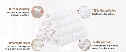 10Pcs Baby Registry Yoofoss Muslin Burp Cloths for Baby 10 Pack 100% Cotton Baby Washcloths for Boys Girls Large 20''X10'' Super Soft and Absorbent White