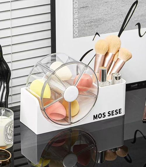 Rotatable Desk Organizer, Multi‑Grid Spinning Storage Box with Side Pen Holder, Desktop Makeup & Stationery Storage Case