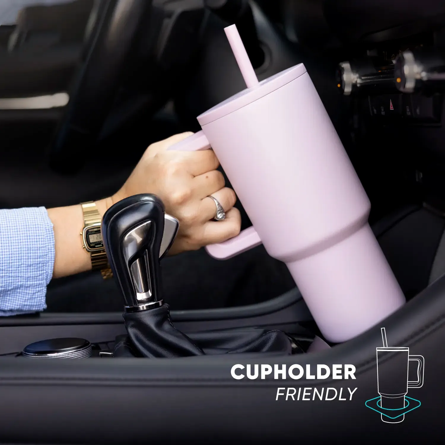 1200ml Large Capacity-Simple Modern 40oz Trek Tumbler with Handle and Straw Lid - Vacuum Insulated Stainless Steel, Reusable, Cupholder Friendly