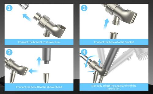 Chrome Effect Pressure Boosted Handheld Filter Shower Head, 4-Setting Massage Spray, 60s Hose, Easy Install, Low Flow, 1-Touch Water Stop, Micro-Technology Nozzles, Bathroom Fixture, Pressure Boosted Shower, Chrome Effect Showerhead Filters