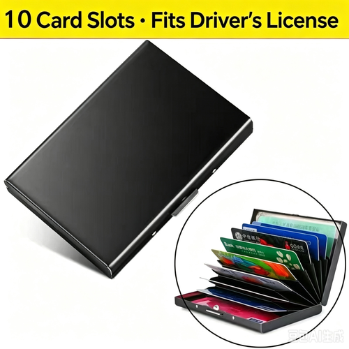 Your Cards,Your Cash, Fully Protected – Premium RFID Blocking Stainless Steel Credit Card Holder with 10 Card Slots   Accordion Design – Compact Anti-Theft Metal Wallet for Men and Women    Fits Drivers License