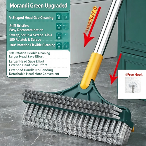 Heavy Duty 4-in-1 Rotatable Long Handle Floor Scrub Brush with Squeegee Blade - Adjustable Stainless Steel Handle, 360° Bristles, Smooth Multi-Surface House Cleaning Tool for Tile, Glass - Home Supplies