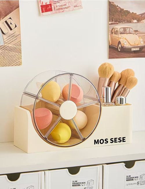 Rotatable Desk Organizer, Multi‑Grid Spinning Storage Box with Side Pen Holder, Desktop Makeup & Stationery Storage Case