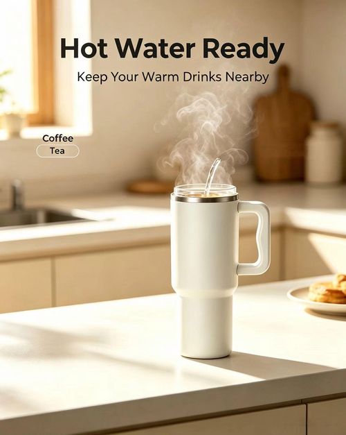 1200ml Large Capacity-Simple Modern 40oz Trek Tumbler with Handle and Straw Lid - Vacuum Insulated Stainless Steel, Reusable, Cupholder Friendly