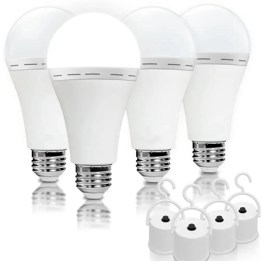 Rechargeable Emergency Light Bulbs 4 Pack A19, 1200mAh for Home Power Outage,Camping Lamp 6000K, 12W (60W Equivalent), 120V, Battery Powered