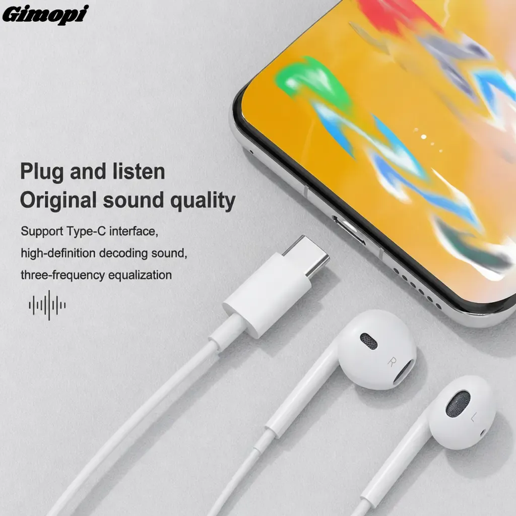 USB-C Wired Semi-In-Ear Headphones, Clear HiFi Stereo Wired Earbuds with Built-in Mic - Adjustable Volume Buttons, Lightweight Portable Daily Earphones, Compatible with iPhone 15,16,17,18, Samsung Galaxy Series, Hands-Free Calling - Daily Audio Use