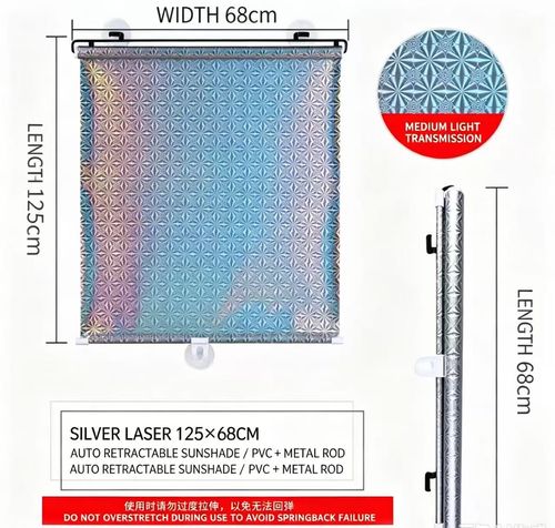 125×68cm Retractable Car Windshield Sunshade, Auto Roll Back Heat Insulation UV Protection Car Front Window Sun Shade