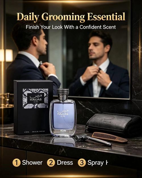 Hawas for Men Eau de Parfum 100ml 3.4 oz by Rassasi Men Perfume Fragrance, Long Lasting Aquatic Mens Perfume.