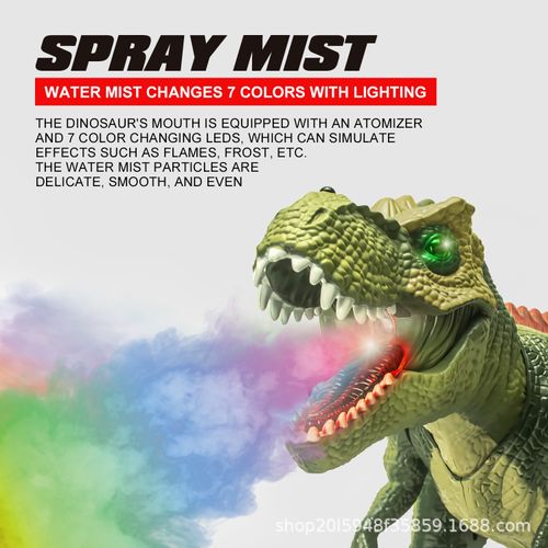Remote Control Dinosaur Toy with Spray Mist Walking T-Rex LED Lights Roaring Sound RC Jurassic Dino for Kids Boys Girls Gift Interactive Play Engaging Fun