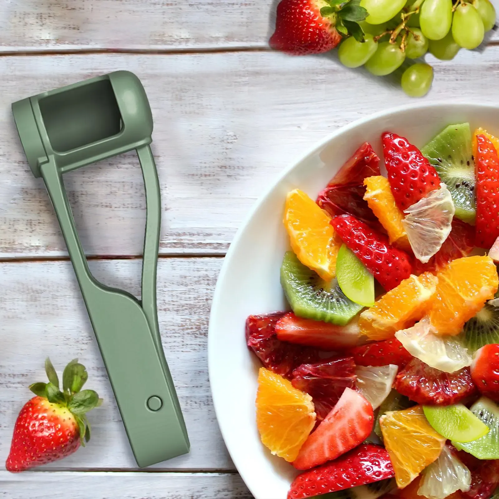 Designed specifically for babies aged 1 to 3 years old-Stainless Steel Fruit Cutter - Durable ABS Fruit Tool for Toddlers 1-3, 1-Press Quarter Slicing, Automatic Spring Return, Thumb Operation, Safe for Cherry Tomato, Kids' Snacks, Outdoor Activities, Party Platters Kitchen Supply