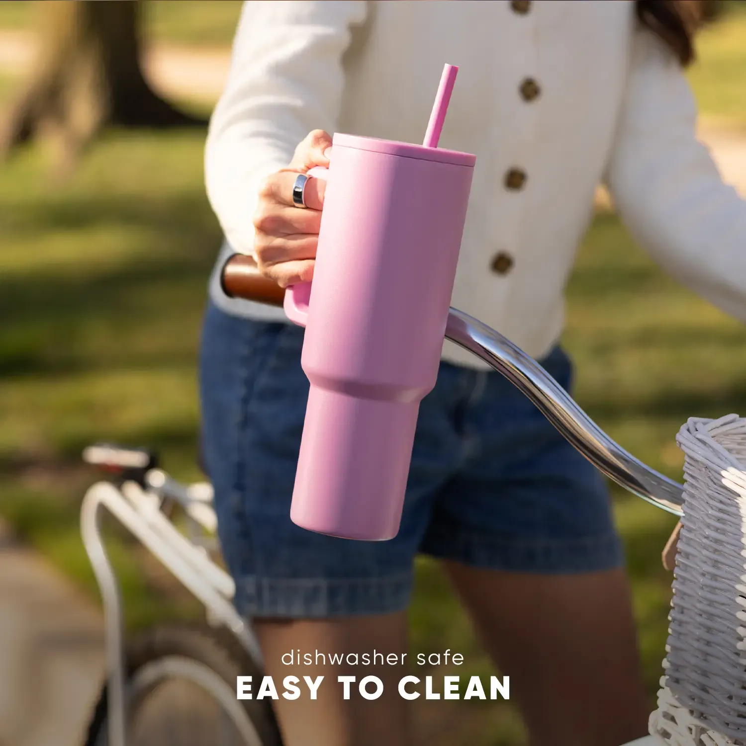 1200ml Large Capacity-Simple Modern 40oz Trek Tumbler with Handle and Straw Lid - Vacuum Insulated Stainless Steel, Reusable, Cupholder Friendly