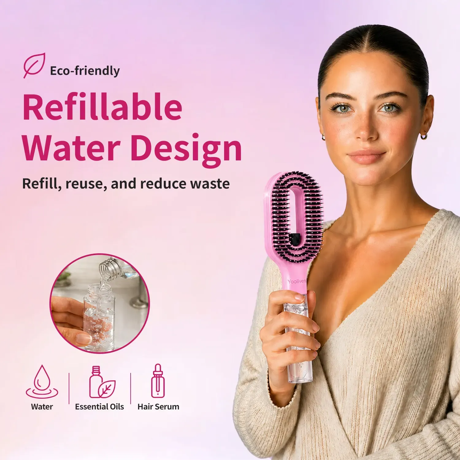 3-in-1 Mist Spray Hair Brush - Anti-Frizz Ionic Detangling Comb with Refillable 55ml Water Tank, Dual Bristle Design with Massage Tips for Dry, Curly & Thick Hair, Effortlessly untangle knotted hair tiktokshopbacktoschool